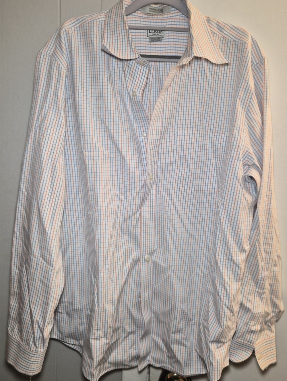 LL BEAN Mens Plaid 100 Percent Cotton Spring Button Down Shirt EUC